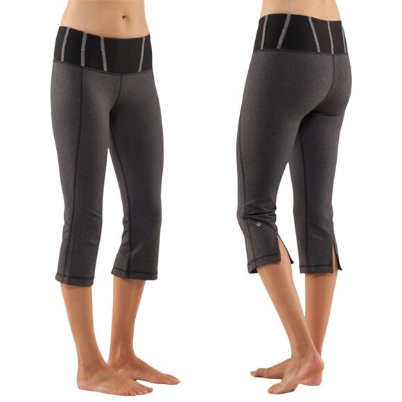 LULULEMON Tadasana Slit Crop 2 Heathered Black Gray - Picture 1 of 7